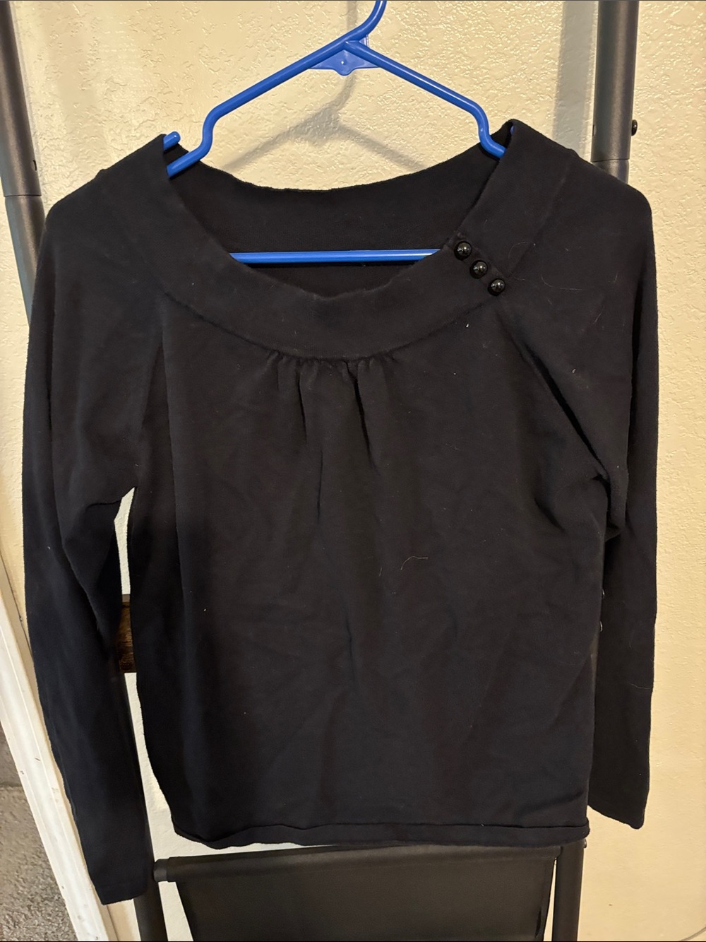 Classic Black Long Sleeve Top with Button Detail